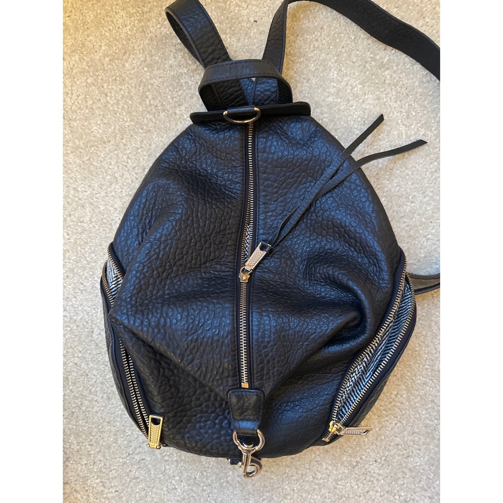 Rebecca Minkoff Julian Black Pebbled Leather Backpack Gold Hardware
